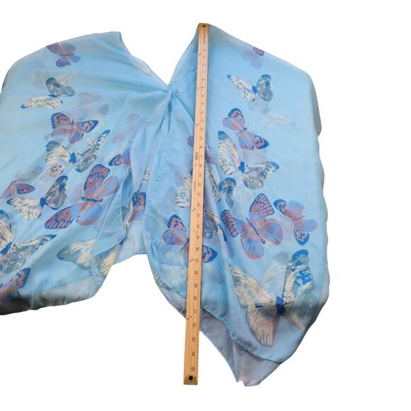 Blue Butterfly Poncho One Size Sheer See Through Whimsical Fairy Fairycore - Picture 13 of 14